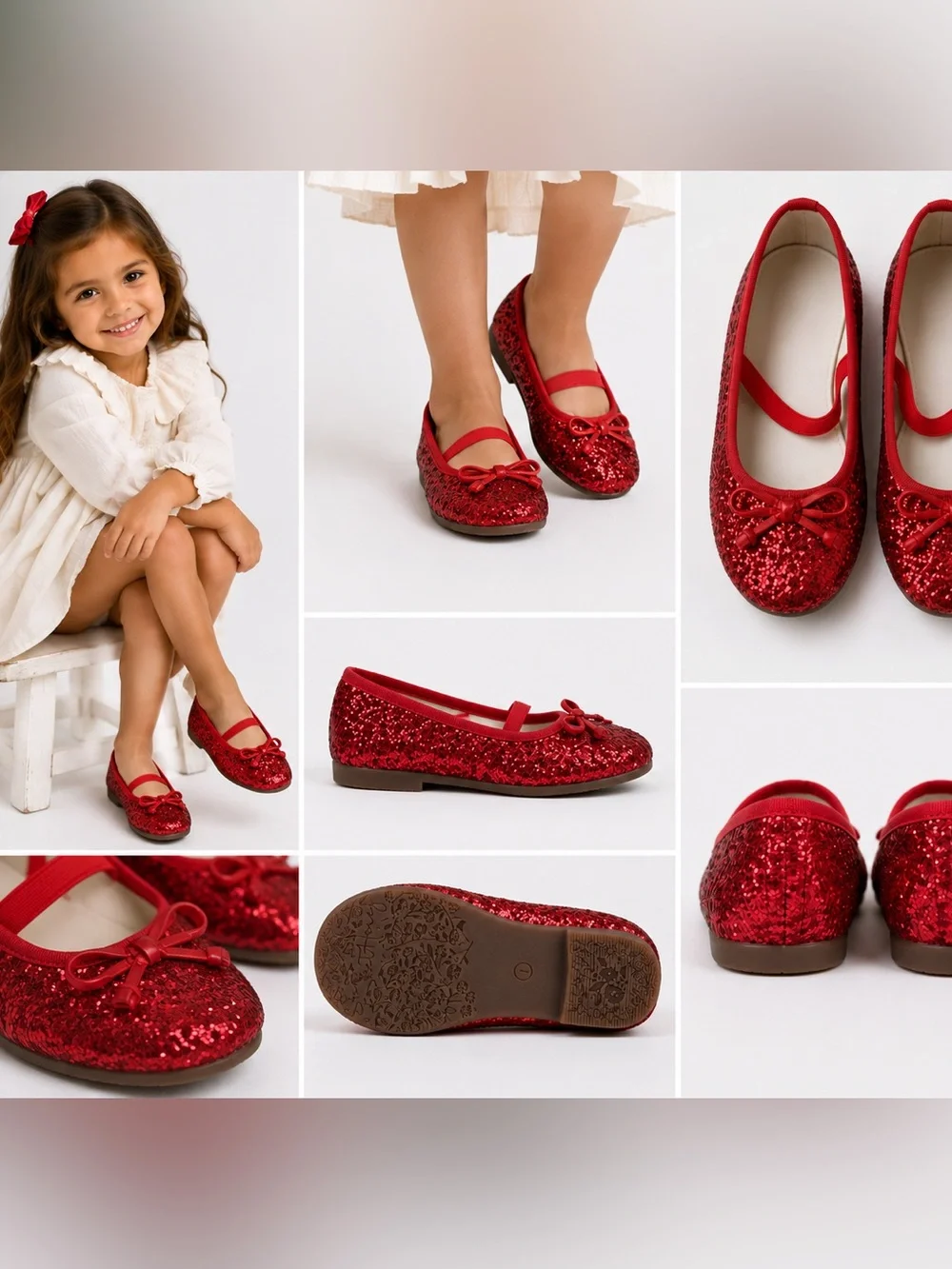 SweetHoney Red Glitter Ballet Flats Girls Shoes – Size 1 – Sparkle Dress Shoes